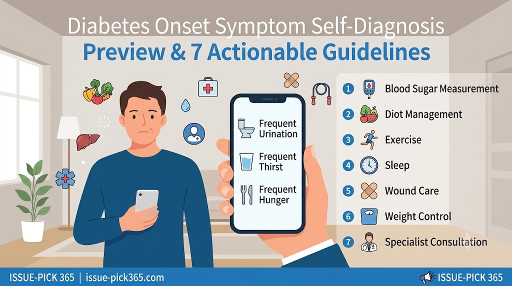 Infographic of Diabetes Onset Symptoms Self-Diagnosis and 7 Actionable Guidelines