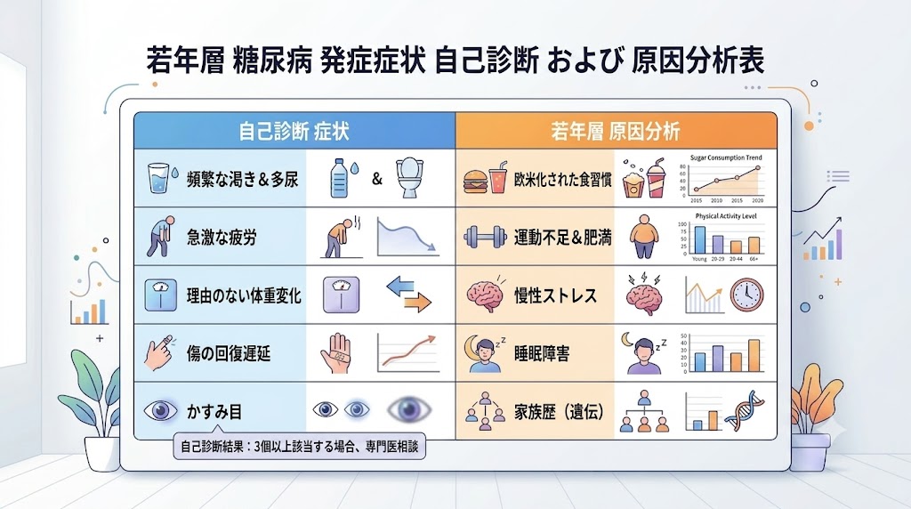 糖尿病発症症状セルフチェック 若年層 原因
