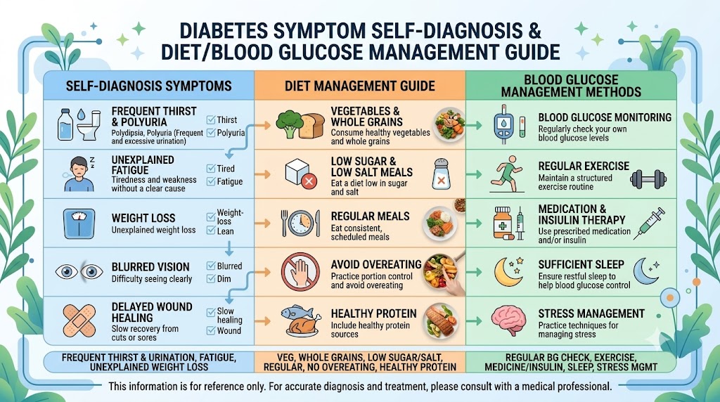 Diabetes onset symptoms self-diagnosis diet and blood sugar management