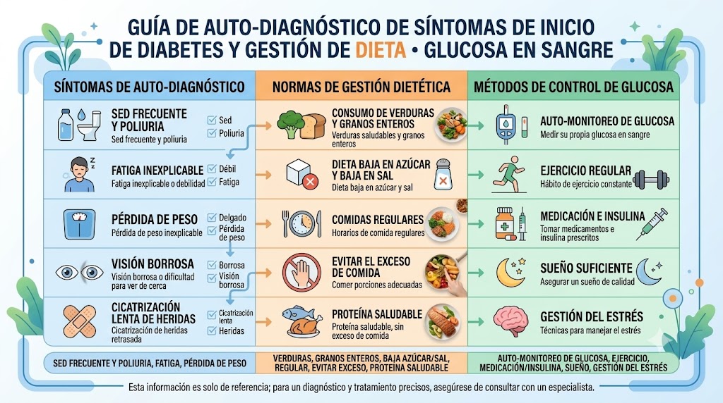 Autodiagnóstico de síntomas de diabetes dieta y control de glucosa