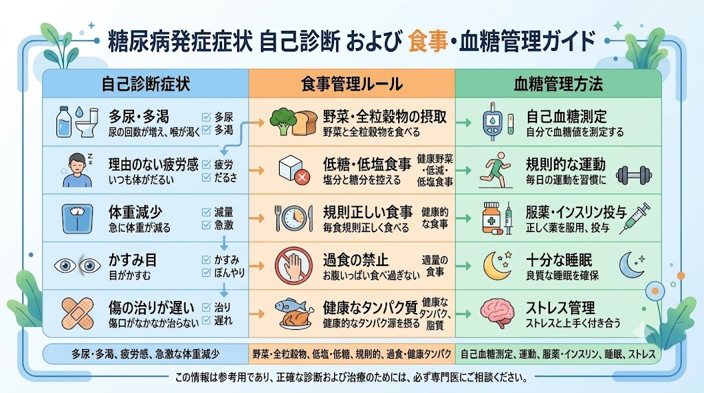 糖尿病発症症状セルフチェック 食事および血糖管理