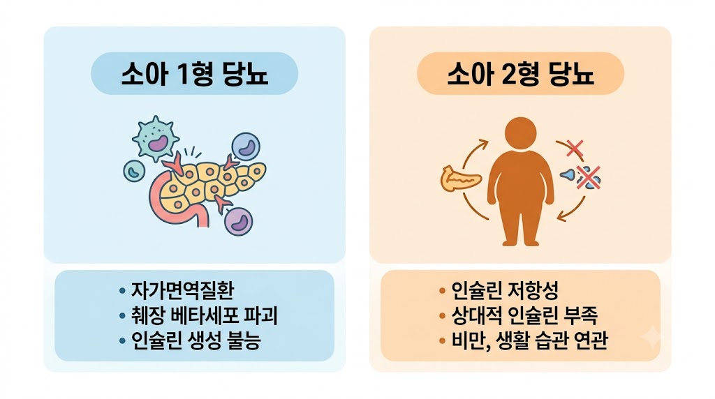 소아당뇨 1형 2형 차이 비교 인포그래픽