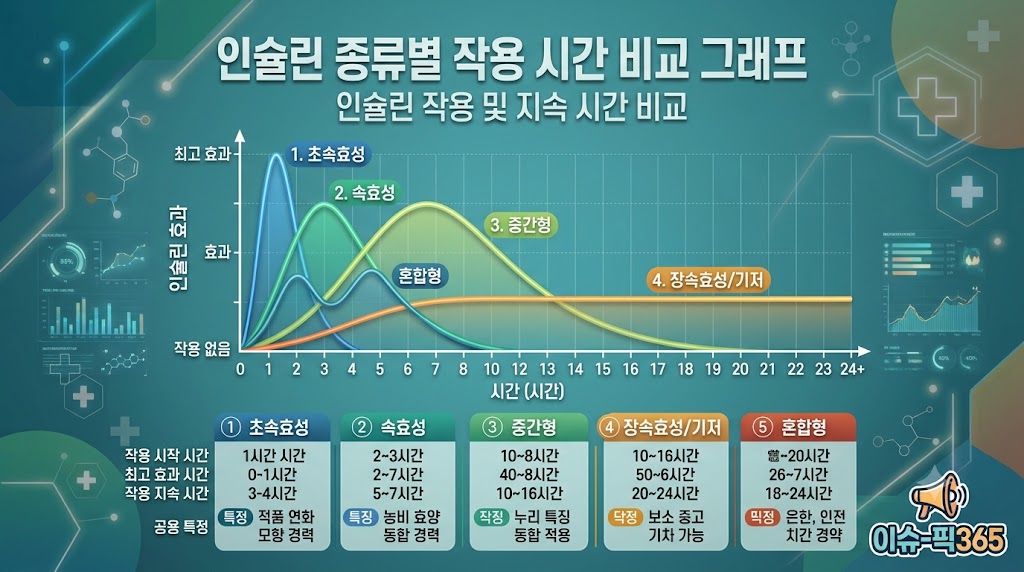 인슐린 종류별 작용 시간 비교 그래프