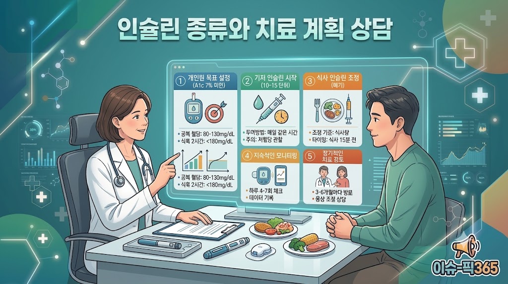 인슐린 종류 선택 기준 의사 상담 장면