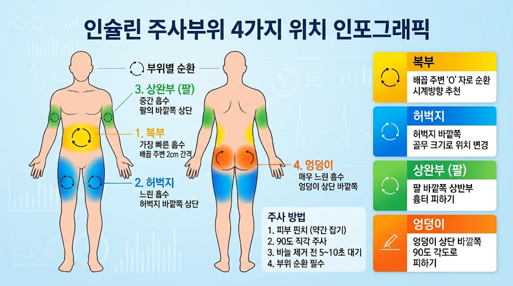 인슐린 주사부위 4가지 위치 인포그래픽