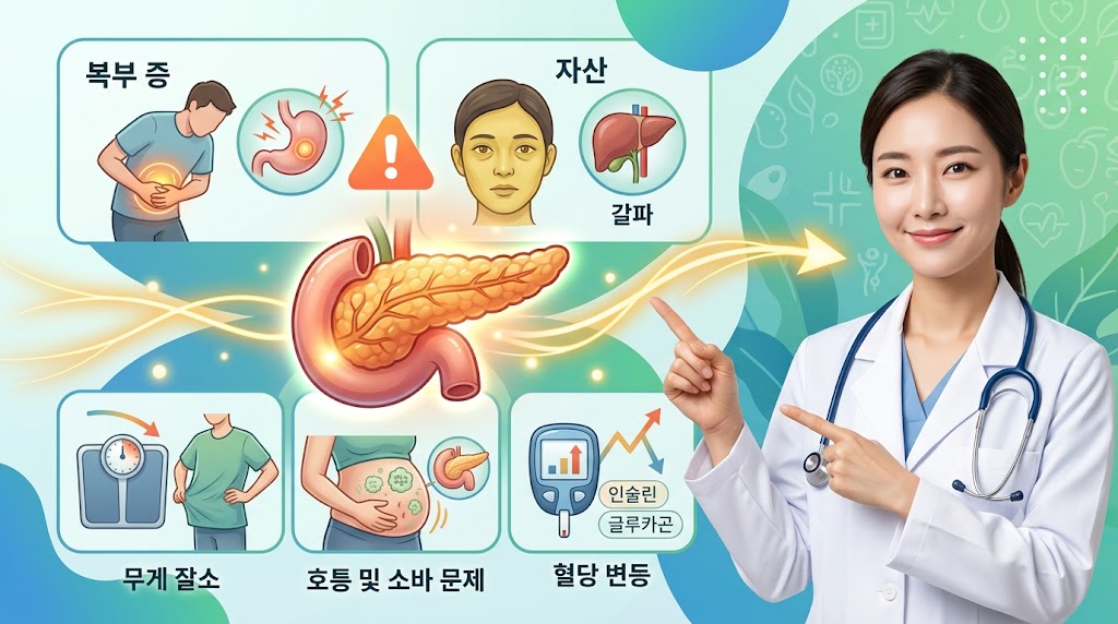 췌장 건강 관련 위험신호 증상 일러스트