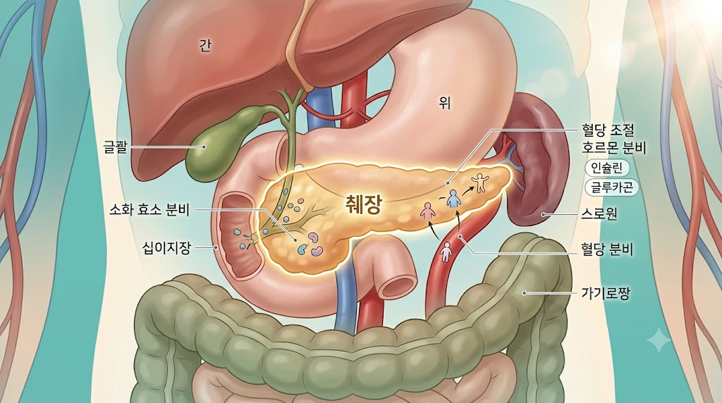 췌장 건강 역할을 나타내는 인체 장기 구조도