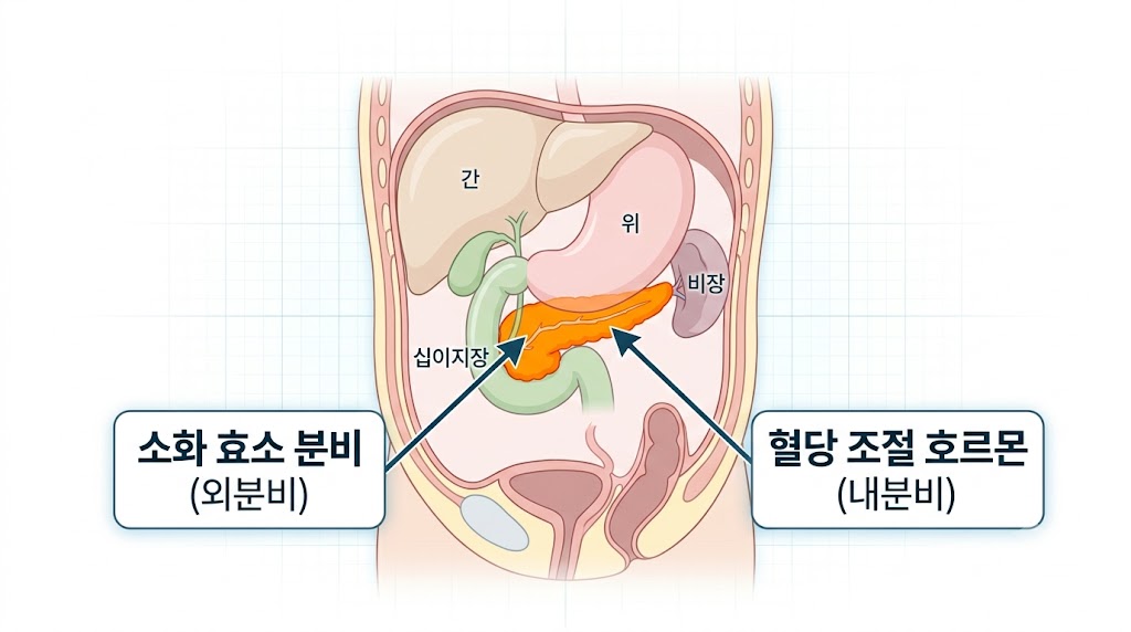 췌장질환 – 복부 내 췌장 위치 해부학 일러스트