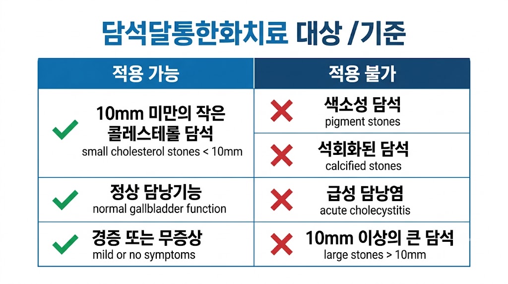 담석 약물 치료 적용 기준 인포그래픽