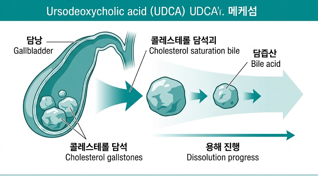 우르소데옥시콜산 작용 원리 설명 다이어그램