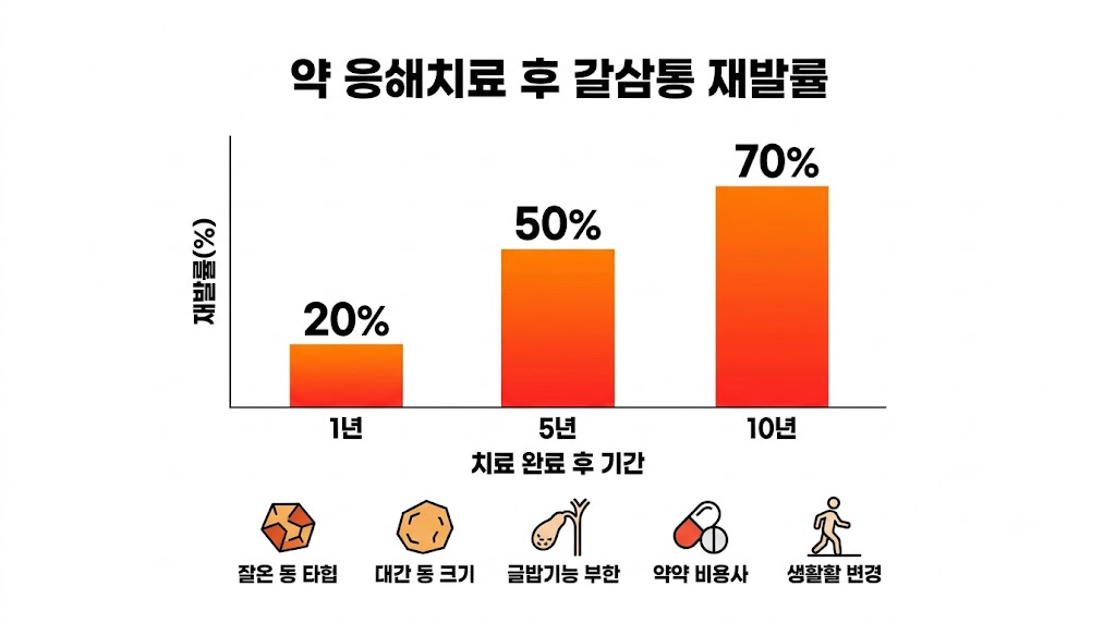 담석 재발률 그래프와 원인 5가지 인포그래픽