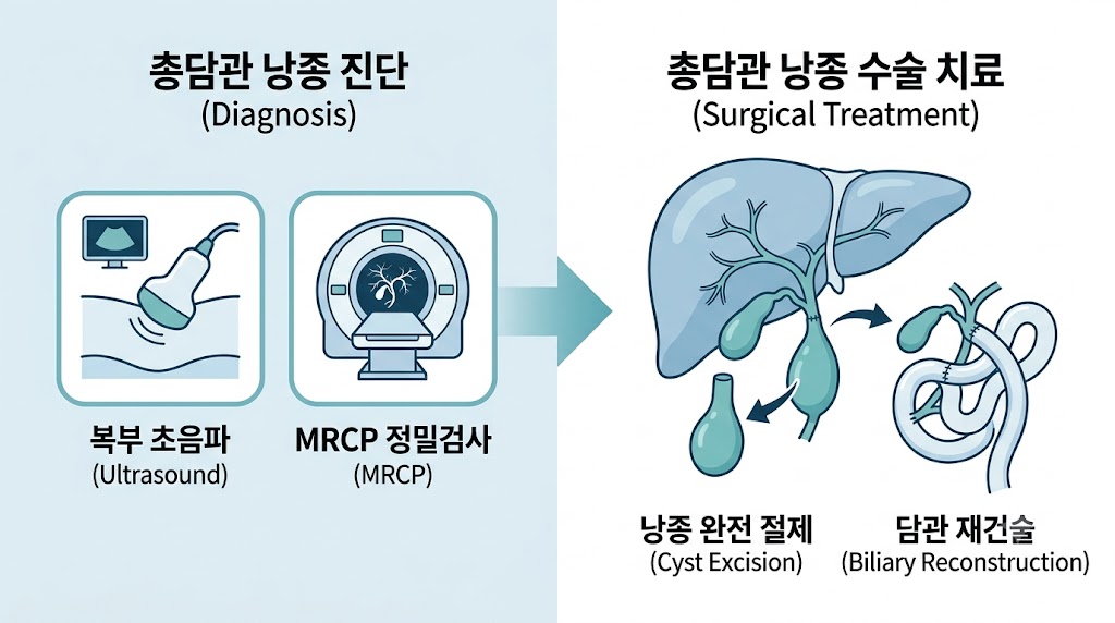 담즙성 낭종 진단 — 복부 초음파, MRCP, 수술적 치료 설명