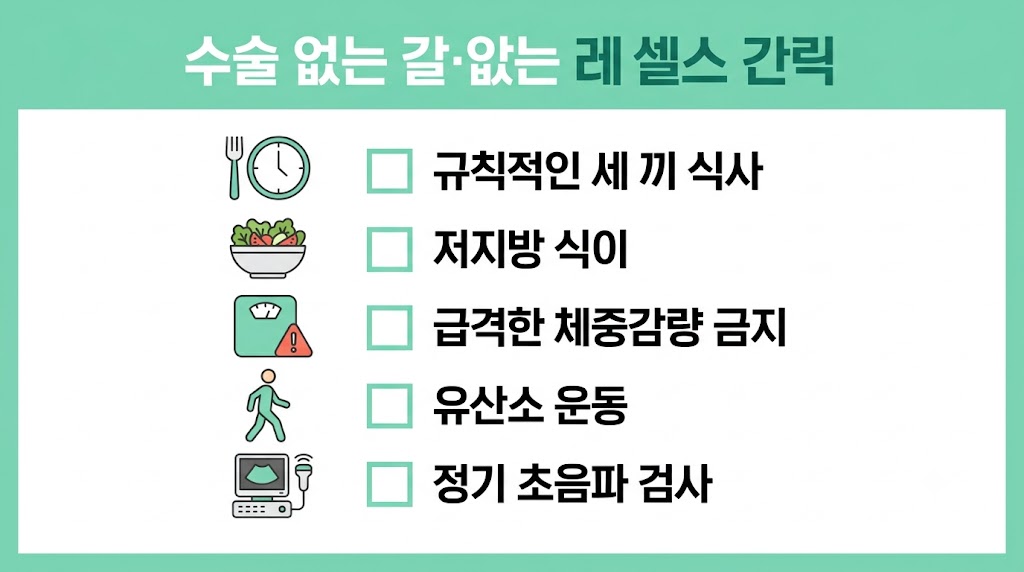 담석 관리 생활습관 체크리스트 인포그래픽