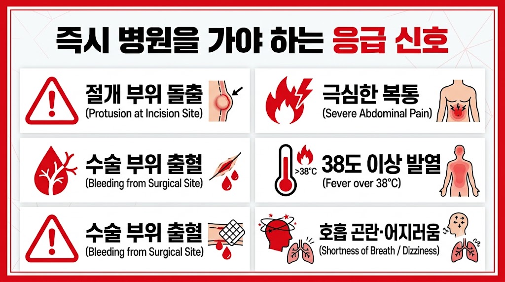 담낭 수술 후 운동 중 나타날 수 있는 응급 신호 자가진단 체크리스트
