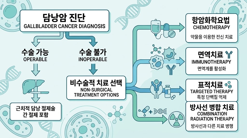 담낭암 항암치료 — 수술 불가 판정 후 치료 선택 흐름도