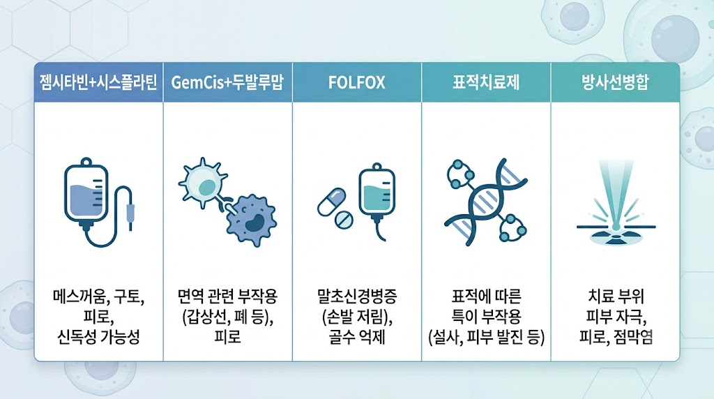 담낭암 항암치료 5가지 종류 비교 인포그래픽