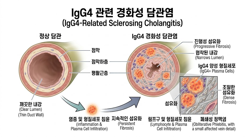 IgG4 관련 경화성 담관염 담관 협착 기전 의학 일러스트