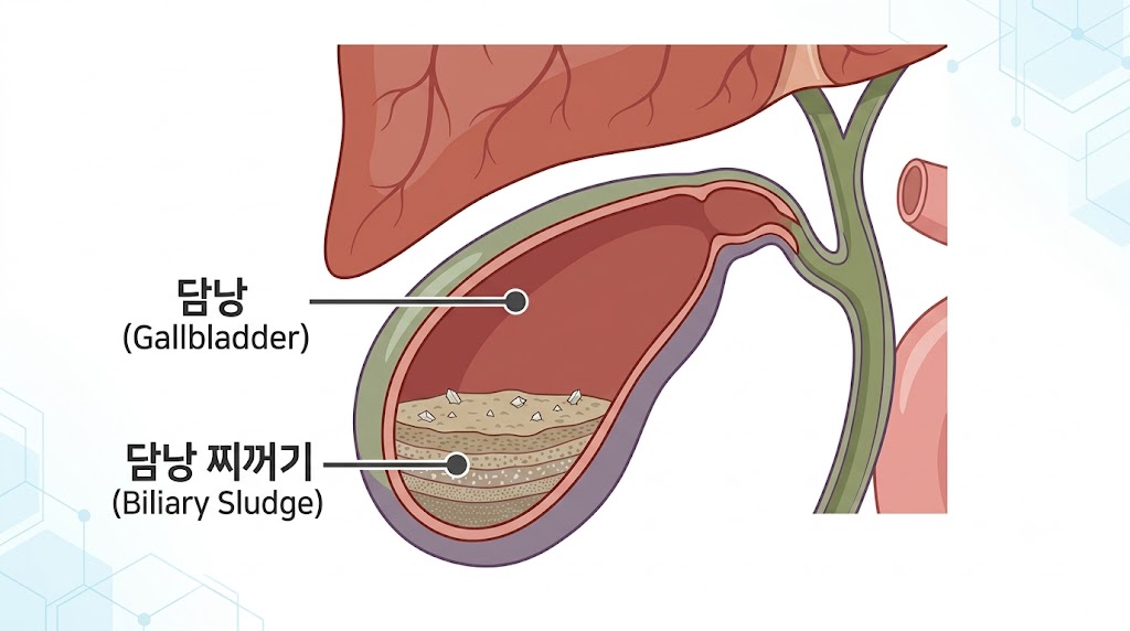 담낭 찌꺼기(Biliary Sludge) 발생 기전 의학 일러스트