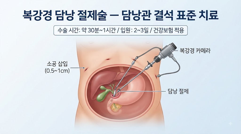  Alt Text: 담낭관 결석 복강경 담낭 절제술 — 수술 과정 설명 이미지