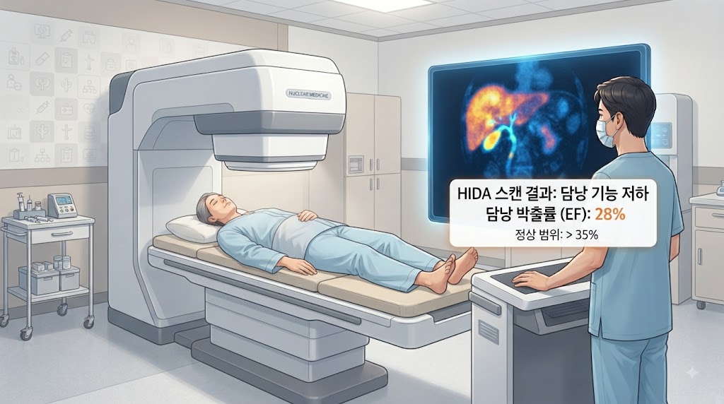  담낭 기능 저하증 진단 — HIDA 스캔(담낭 방출률 검사) 핵의학 검사