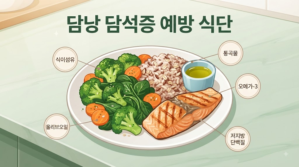 담낭 담석증 예방 식단 — 콜레스테롤 낮추는 건강 식품 구성