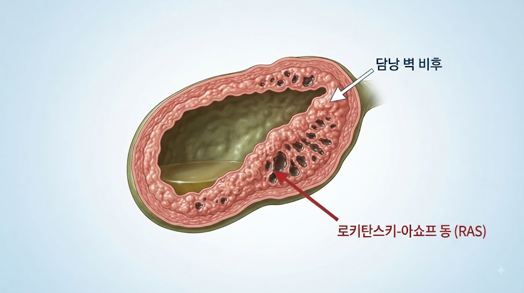 Alt Text: 담낭 선근종증 담낭 벽 비후 구조 일러스트