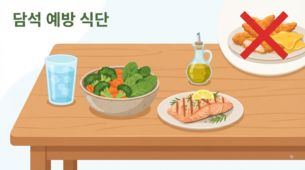 담석 발작 예방 식단 — 저지방 고섬유 식사와 수분 섭취 핵심 5가지