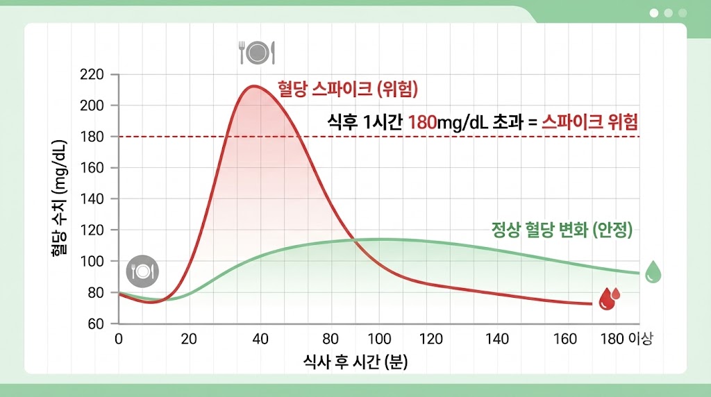 당뇨 원인 식습관 – 혈당 스파이크 발생 원리 그래프
