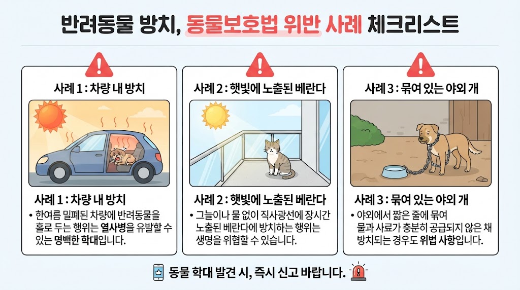 동물보호법 위반 — 폭염 속 반려동물 방치 사례와 해당 조항