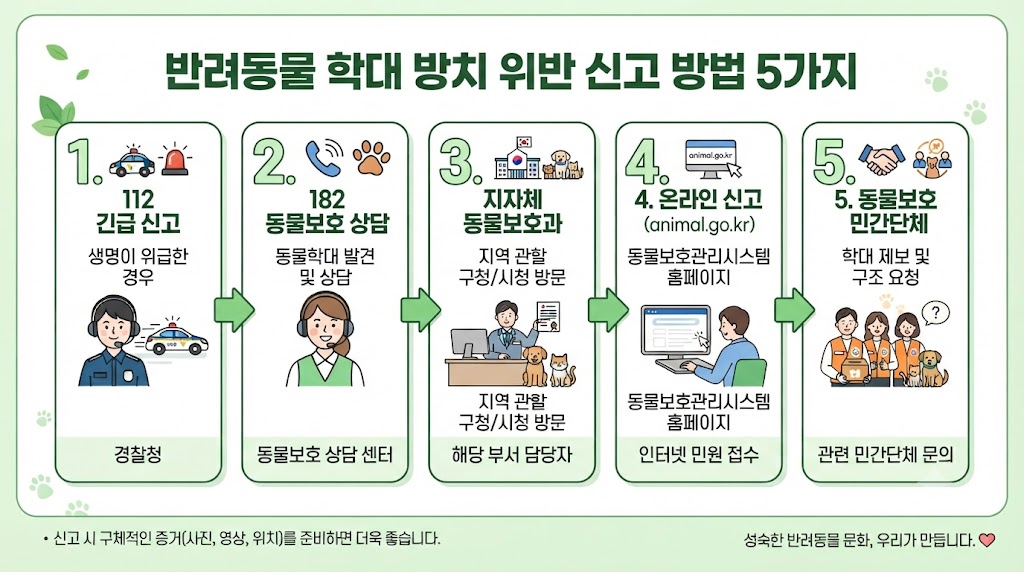 동물보호법 위반 신고 방법 5가지 절차 안내 — 경찰·동물보호센터·지자체