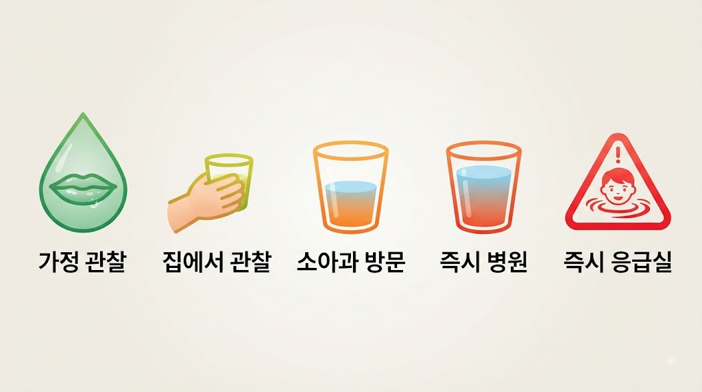 물 삼킨 아이 삼킨 양별 병원 방문 기준표 — 5단계 대처 가이드