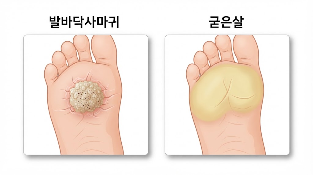 발바닥사마귀와 굳은살 비교 자가진단 이미지