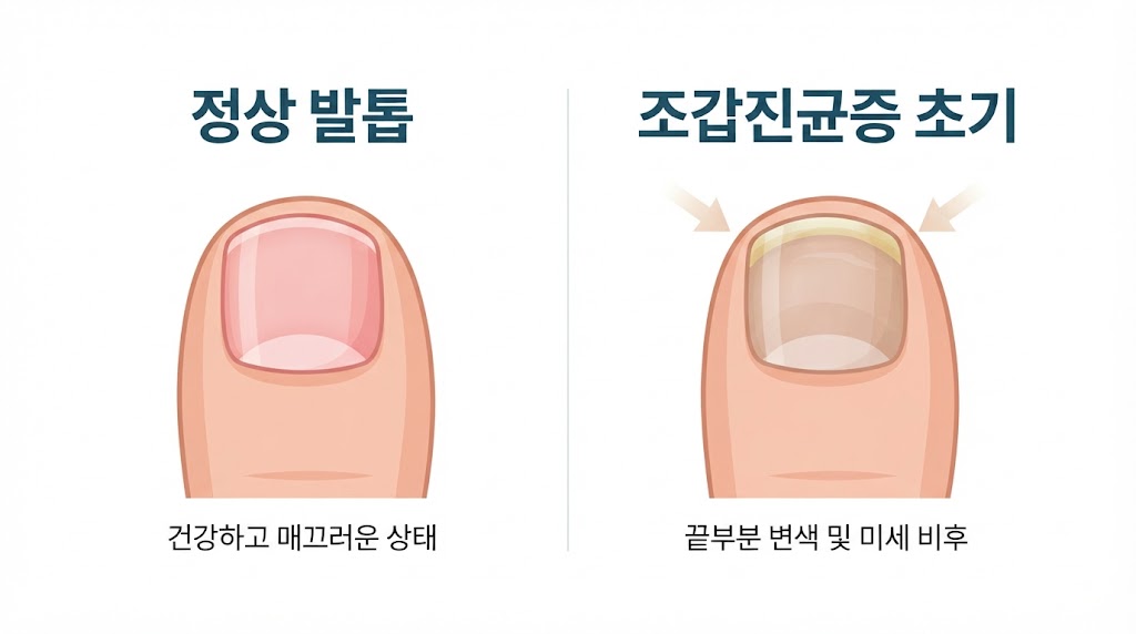 조갑진균증 초기 발톱 색 변화 정상과 비교 인포그래픽