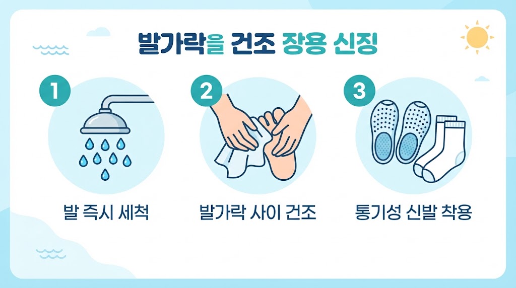  조갑진균증 예방 물놀이 후 손발톱 위생 수칙 인포그래픽
