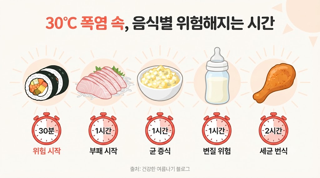 식중독 골든타임 여름철 위험 식품 5가지 시간표