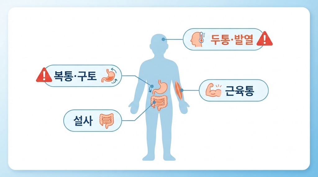 식중독 초기증상 자가진단 체크리스트 — 복통 구토 설사 발열