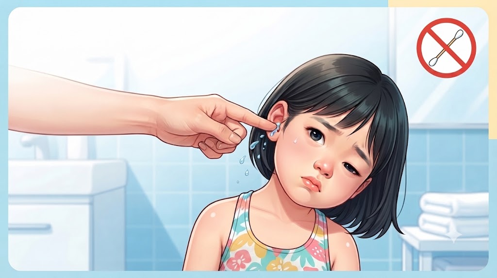 외이도염 응급처치로 귀에서 물 빼는 방법 올바른 자세 일러스트