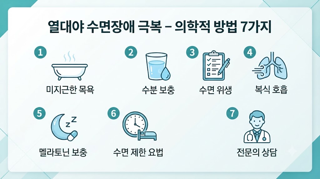 열대야 수면장애 의학적 극복법 7가지 – 체온 조절·수면 위생·약물 요법 총정리