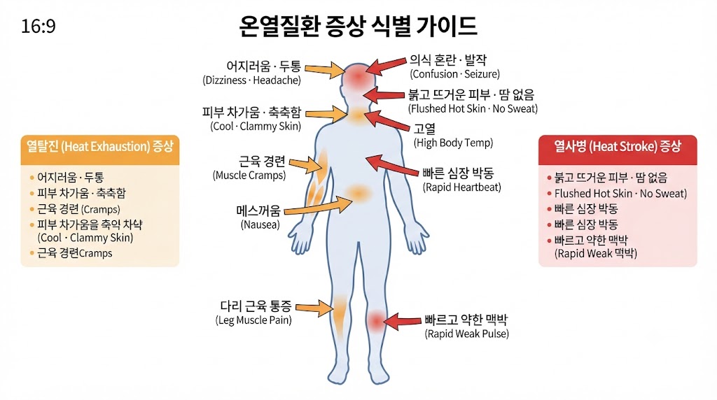 열사병 일사병 초기증상 자가진단 체크리스트 – 신체 부위별 증상