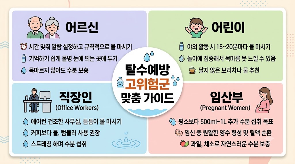 탈수예방 고위험군 맞춤 가이드 – 어르신 어린이 직장인 임산부 수분 관리법