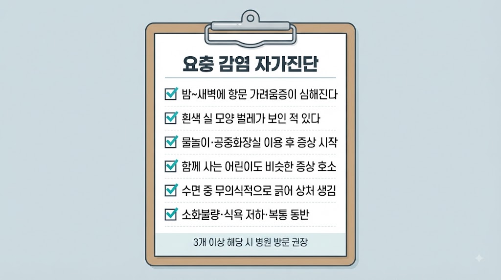  항문 가려움증 요충 감염 자가진단 체크리스트 5가지 항목