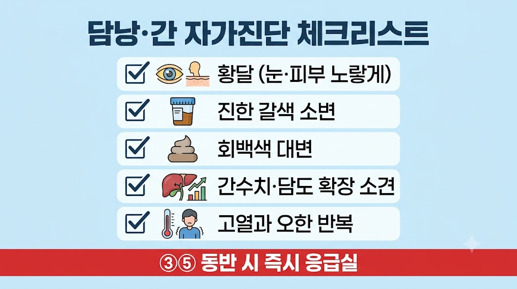담낭·간 이상 신호를 함께 확인하는 자가진단 체크리스트 인포그래픽