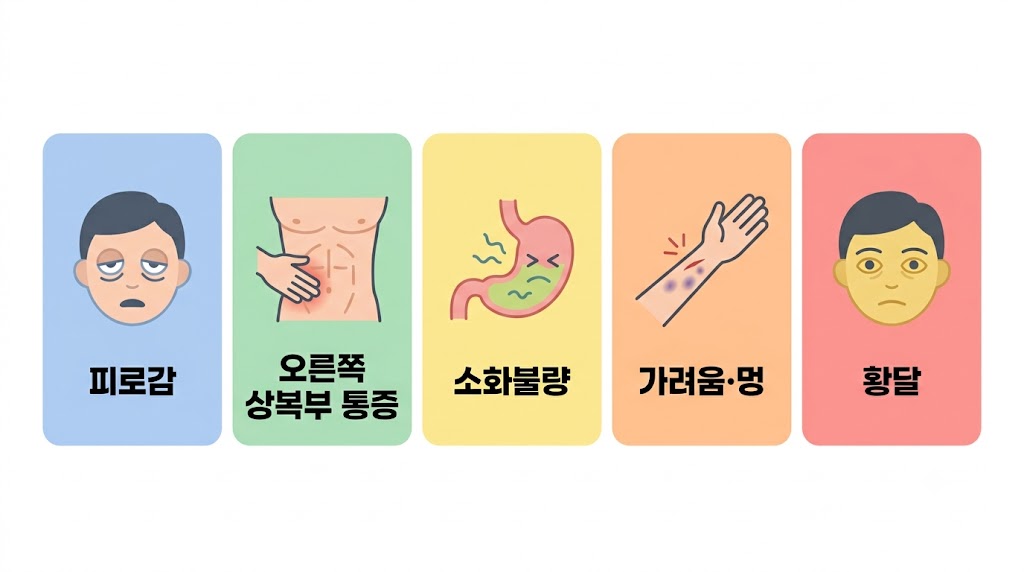 간 이상 신호 5가지 - 피로감부터 황달까지 체크리스트 인포그래픽