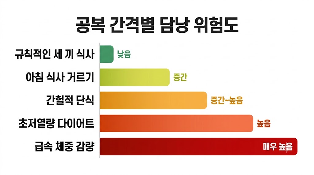 공복 간격별 담낭 위험도 비교표 — 정상 식사 간격부터 장기 단식까지