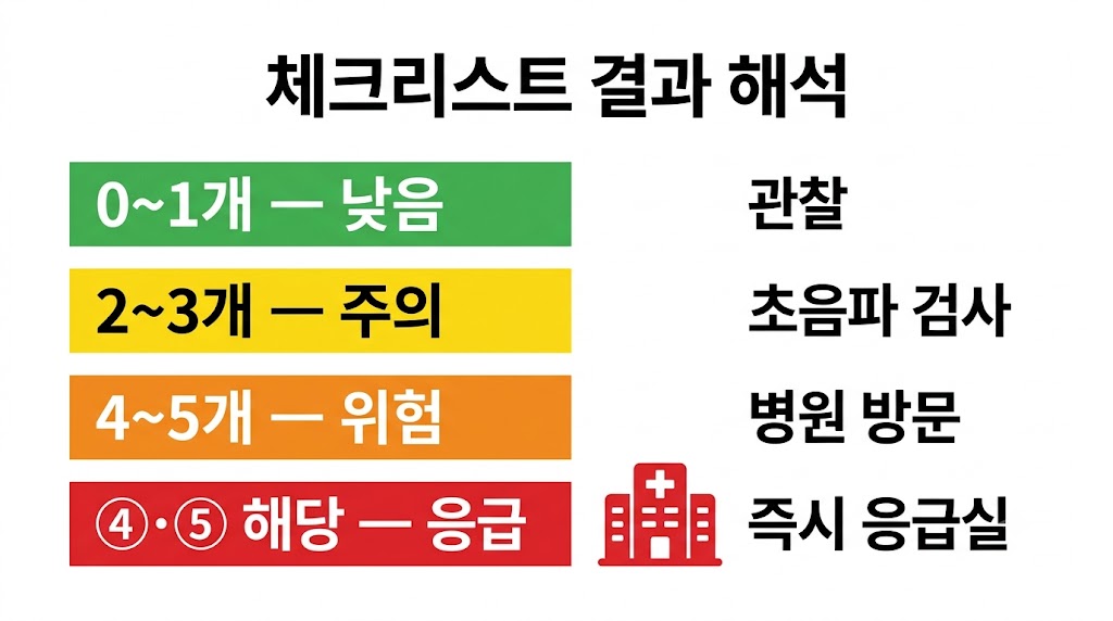 체크리스트 해당 개수별 위험도와 병원 방문 기준을 정리한 인포그래픽