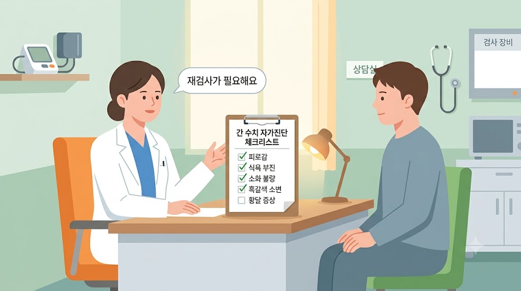 간 수치 이상 자가진단 체크리스트 5가지와 병원 상담 장면
