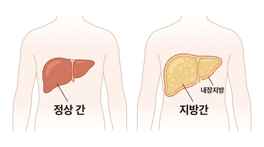 내장지방과 지방간 관계 — 정상 간과 지방간 비교 인포그래픽
