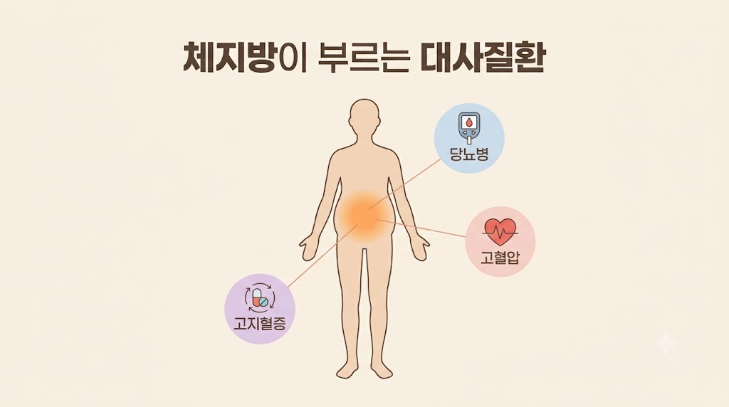 정상체중 비만 체형의 대사질환 위험 — 당뇨·고지혈증·고혈압 연관성 인포그래픽