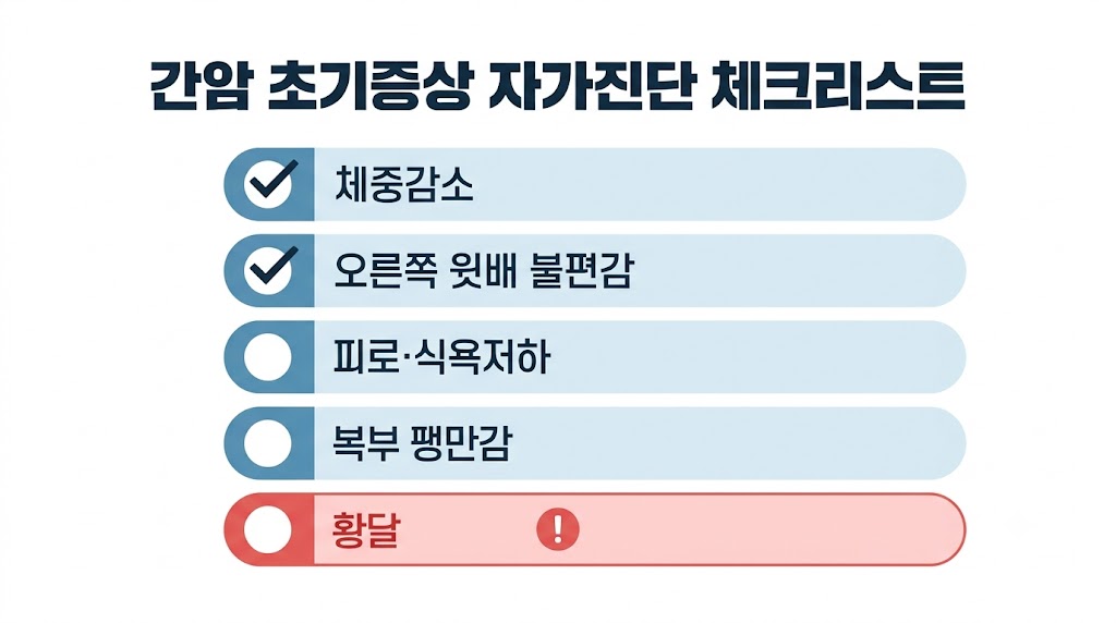  간암 초기증상 자가진단 체크리스트 5가지 인포그래픽